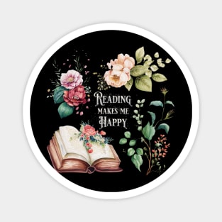Reading makes me happy floral motif Magnet